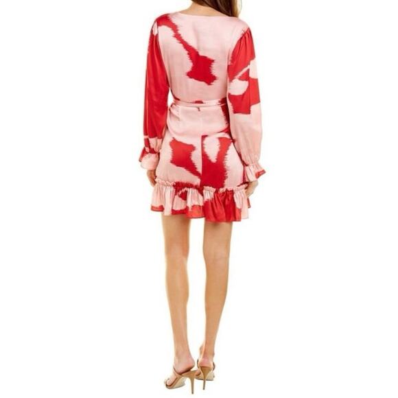 NWT Hutch Poet Sleeve Wrap Mini Dress Red Pink XS - Picture 2 of 8